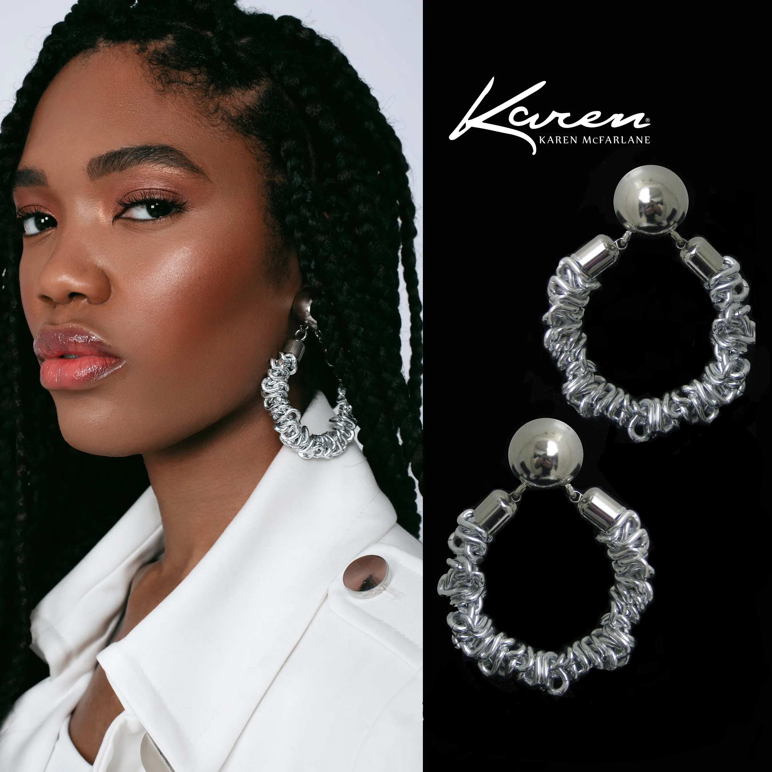 #119e Silver Tone Deconstructed Chain Hoop Earrings