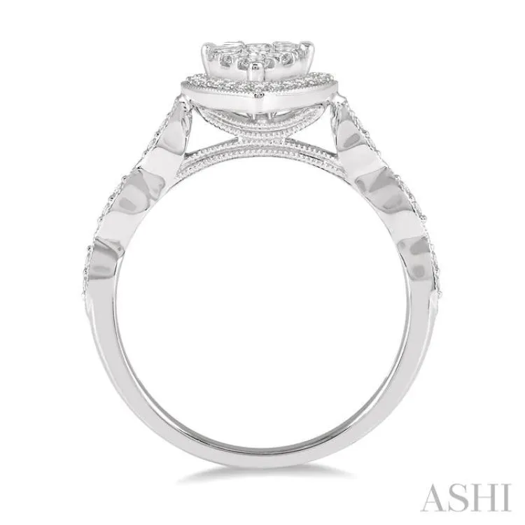 1/2 ctw Pear Shape Mount Marquise Shank Lovebright Round Cut Diamond Ring in 14K White Gold