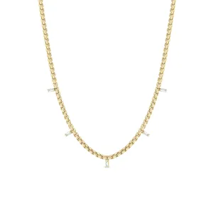 14k 5 Vertical Baguette Diamond Medium Box Chain Necklace