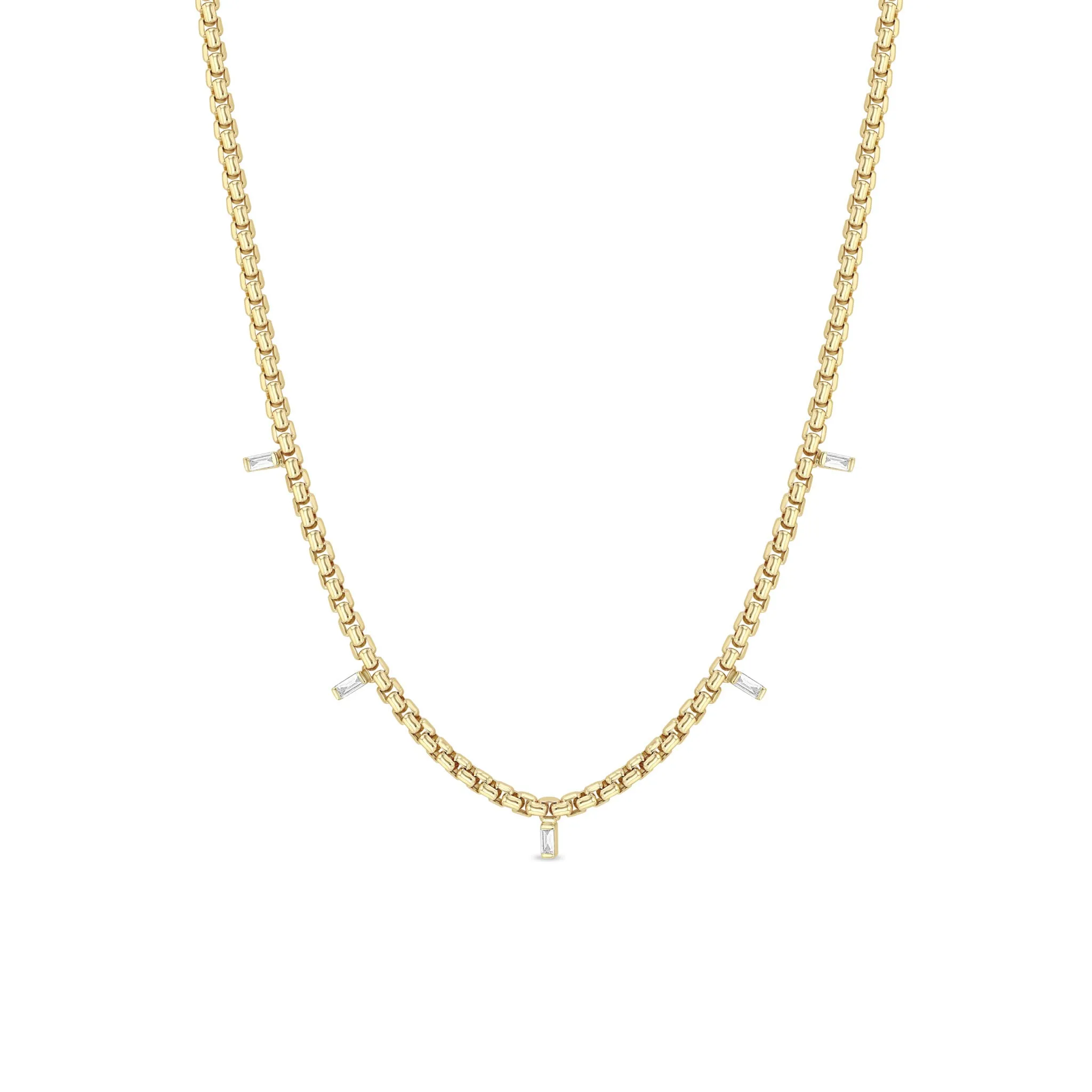 14k 5 Vertical Baguette Diamond Medium Box Chain Necklace