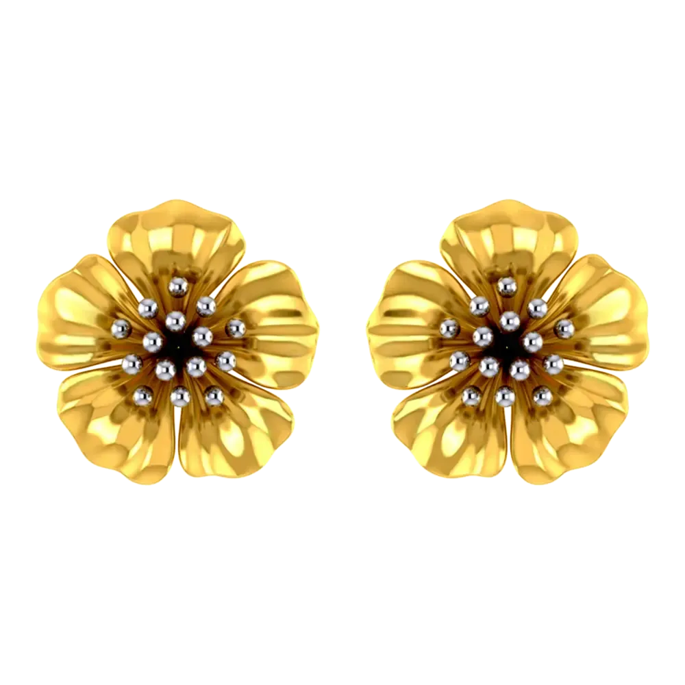 14k Beautiful Floral Studs With Gold Petals