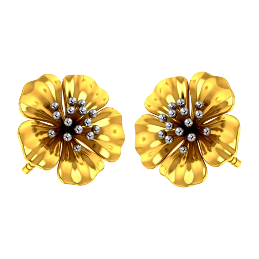 14k Beautiful Floral Studs With Gold Petals