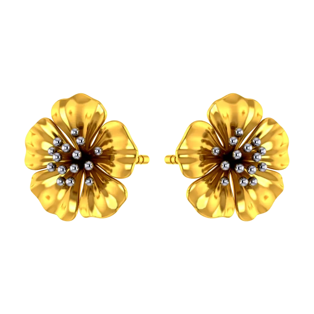 14k Beautiful Floral Studs With Gold Petals