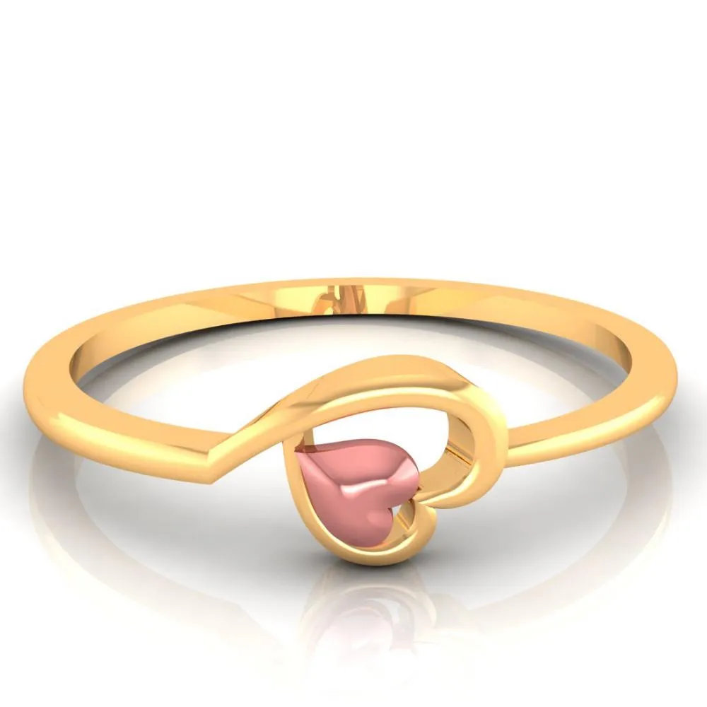 14k Pink Heart In A Heart Gold Ring