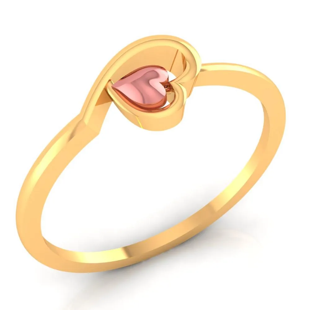 14k Pink Heart In A Heart Gold Ring