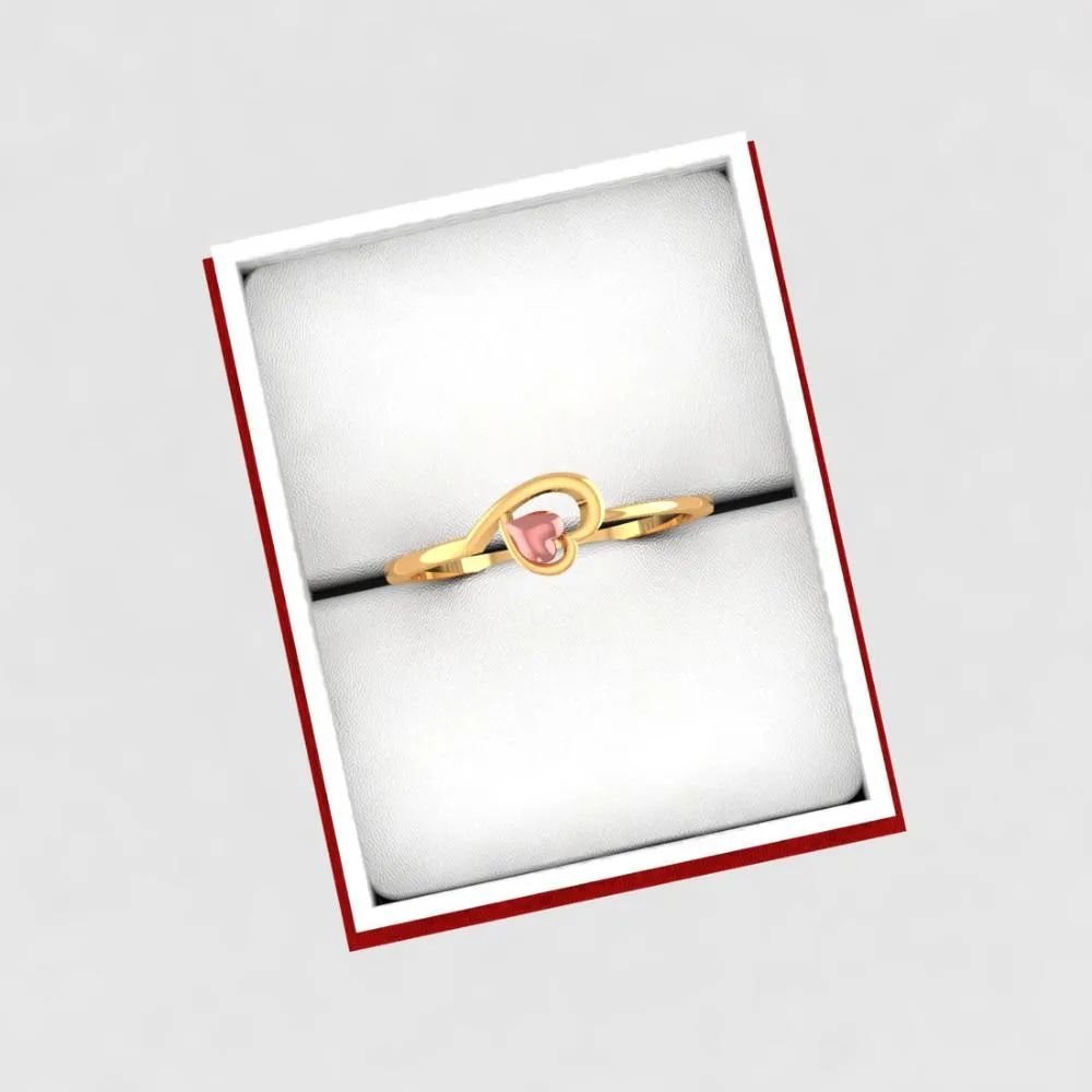 14k Pink Heart In A Heart Gold Ring