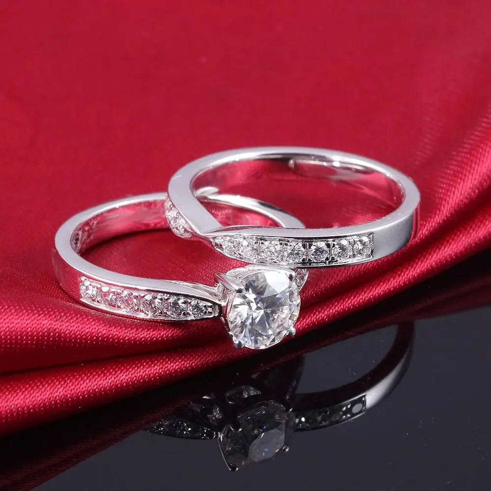 14k White Gold Moissanite Wedding Set 1ct Main Stone