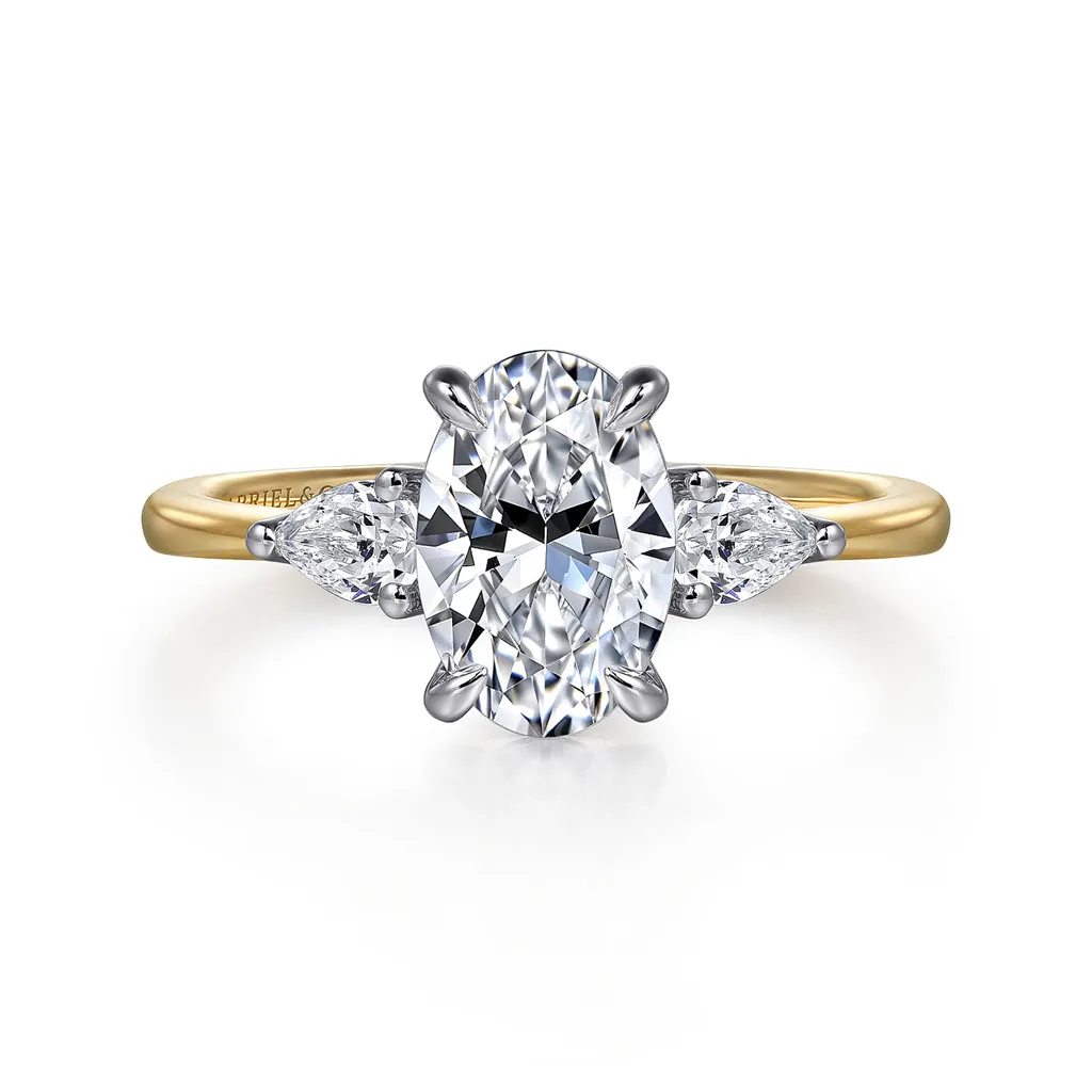 14K Yellow And White Gold 'Sima' Three Stone Oval Diamond Engagement Ring