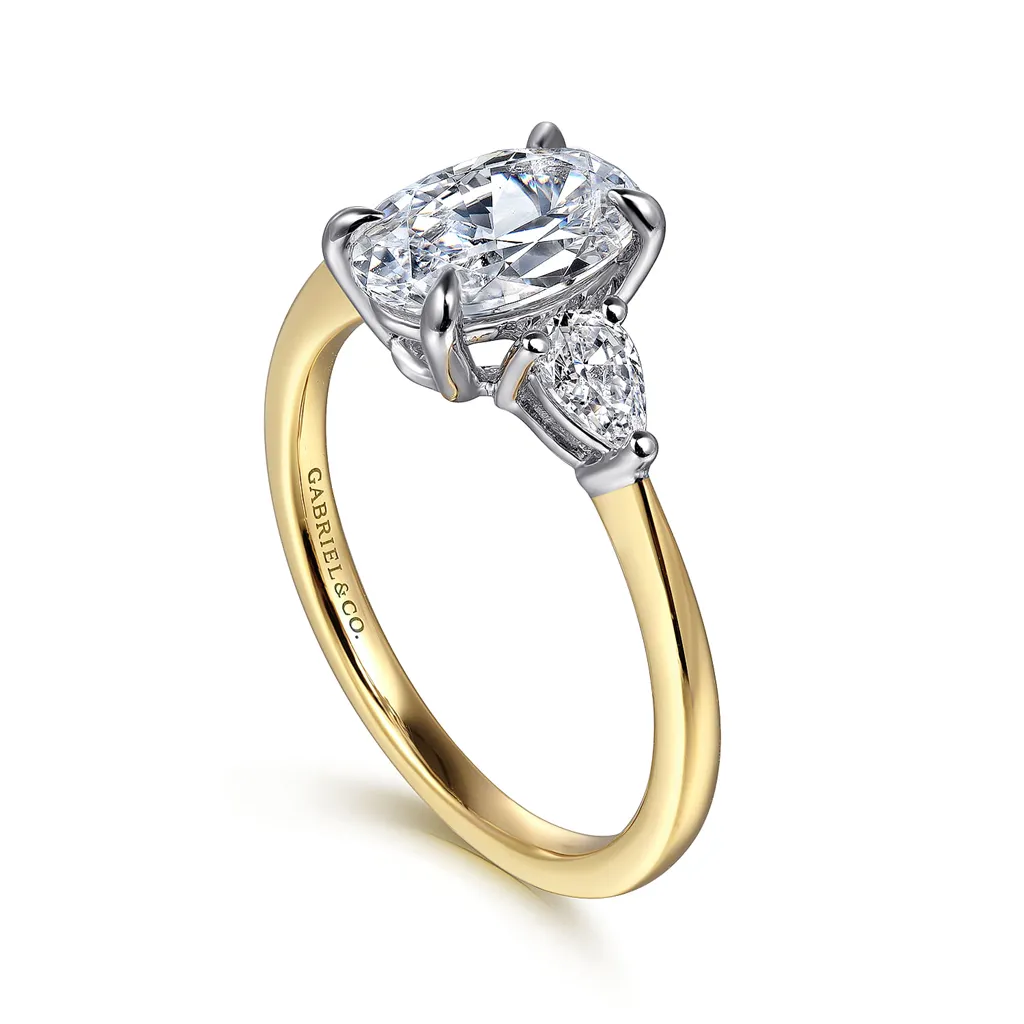 14K Yellow And White Gold 'Sima' Three Stone Oval Diamond Engagement Ring