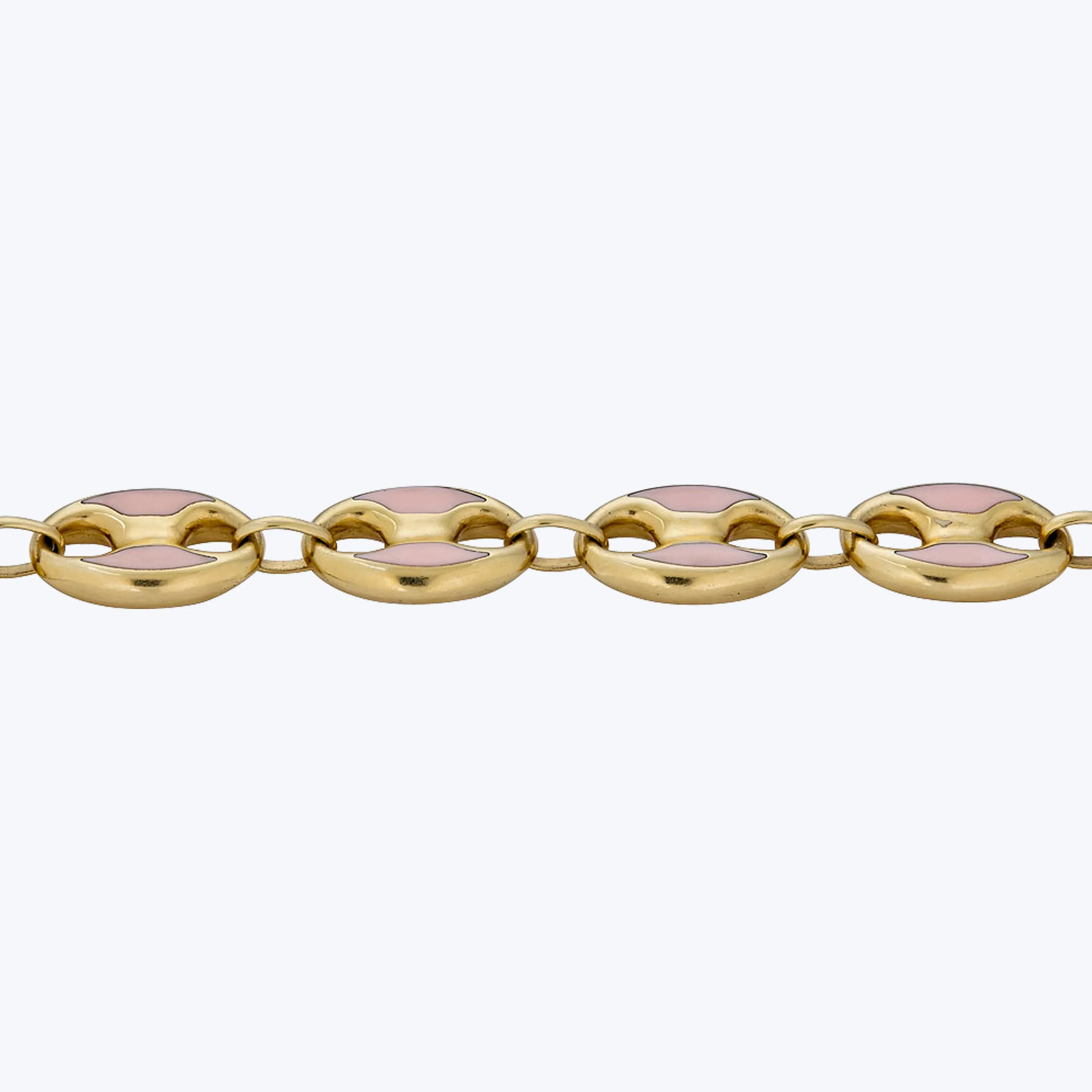 14K Yellow Gold Coffee Bean Salmon Enamel Bracelet