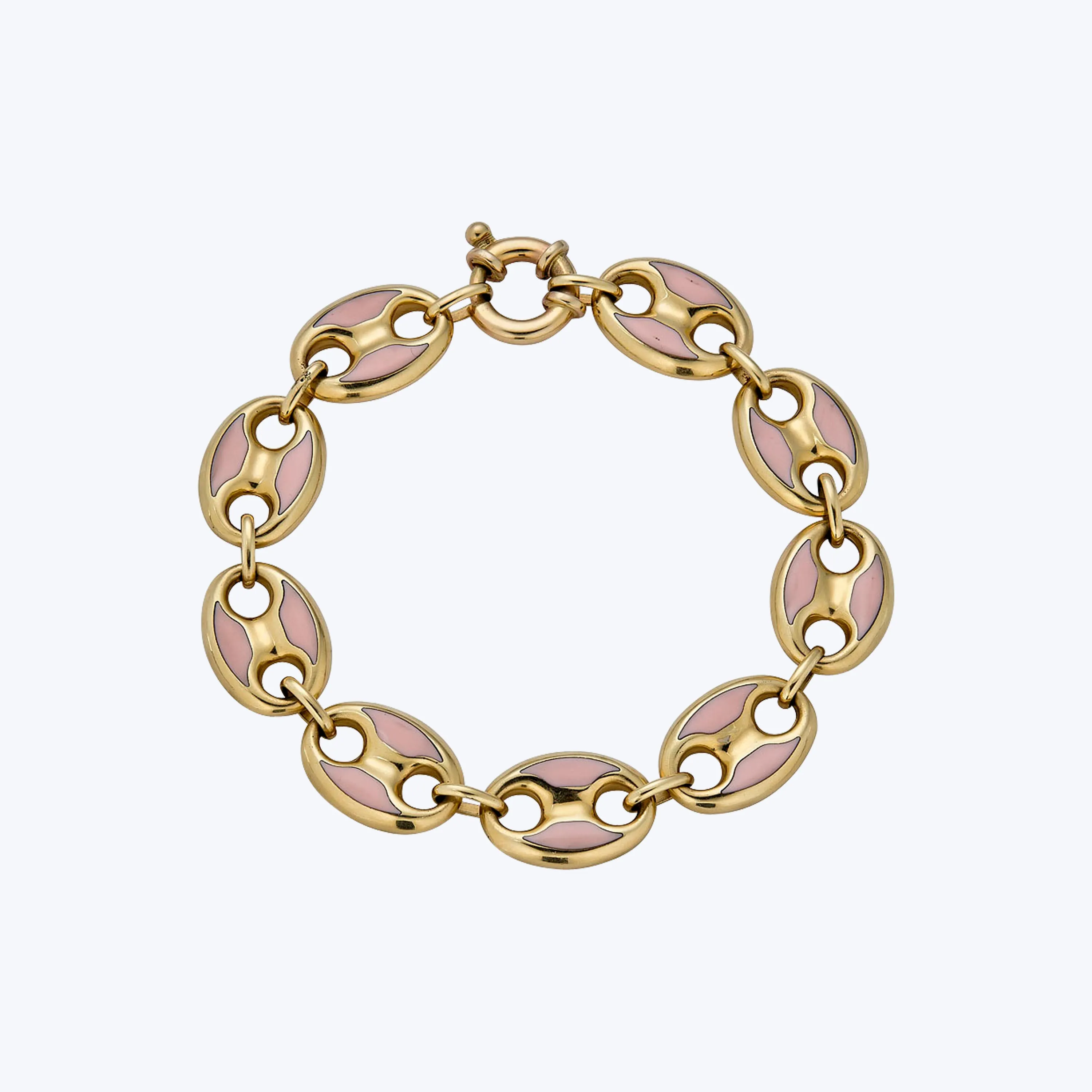 14K Yellow Gold Coffee Bean Salmon Enamel Bracelet