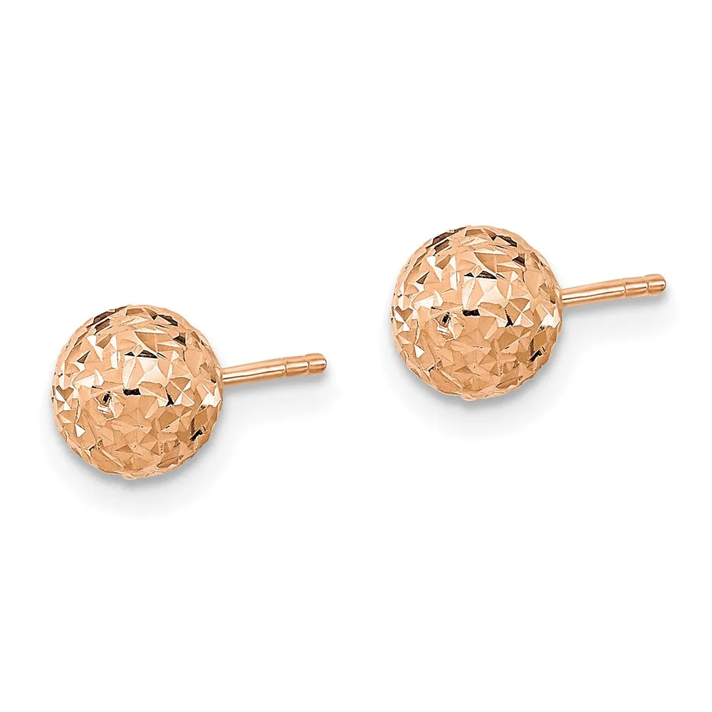 14KT Rose Gold 6MM Diamond-cut Ball Stud Earrings