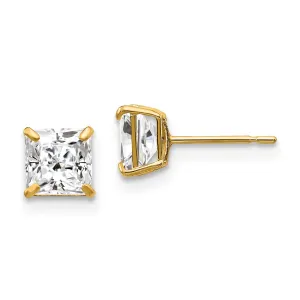 14KT Yellow Gold 5MM Square Cubic Zirconia Stud Earrings