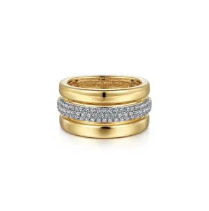 14KY Pave Diamond Wide Band Ring