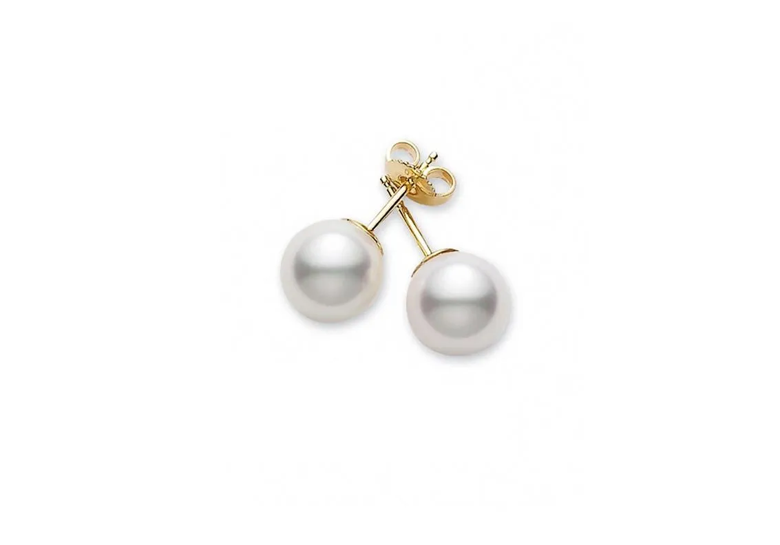 18K Gold Akoya Pearl Stud Earrings 7-7.5MM