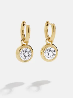 18K Gold Birthstone Drop Earrings - Crystal