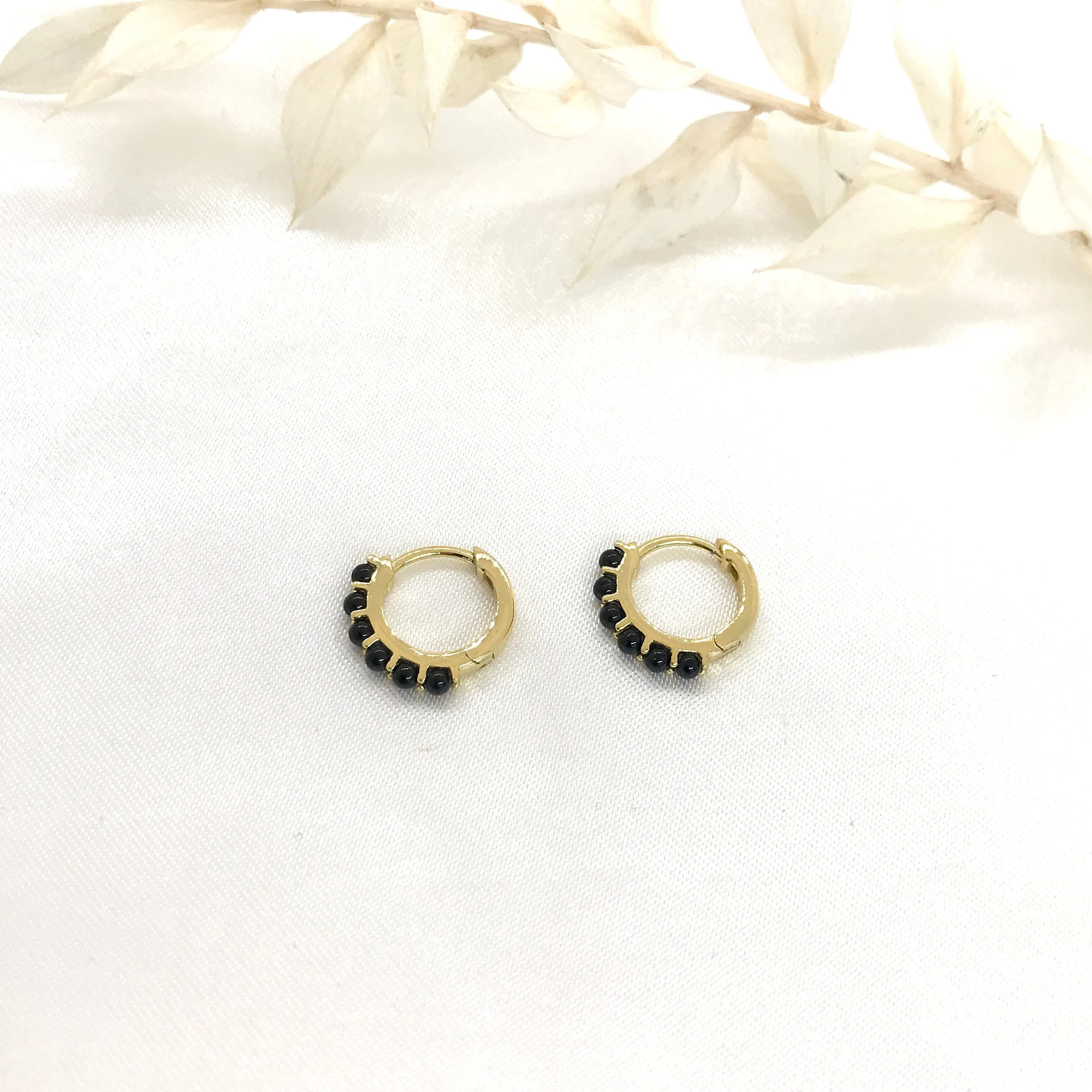 18k/925 Vermeil Black Onyx Huggies