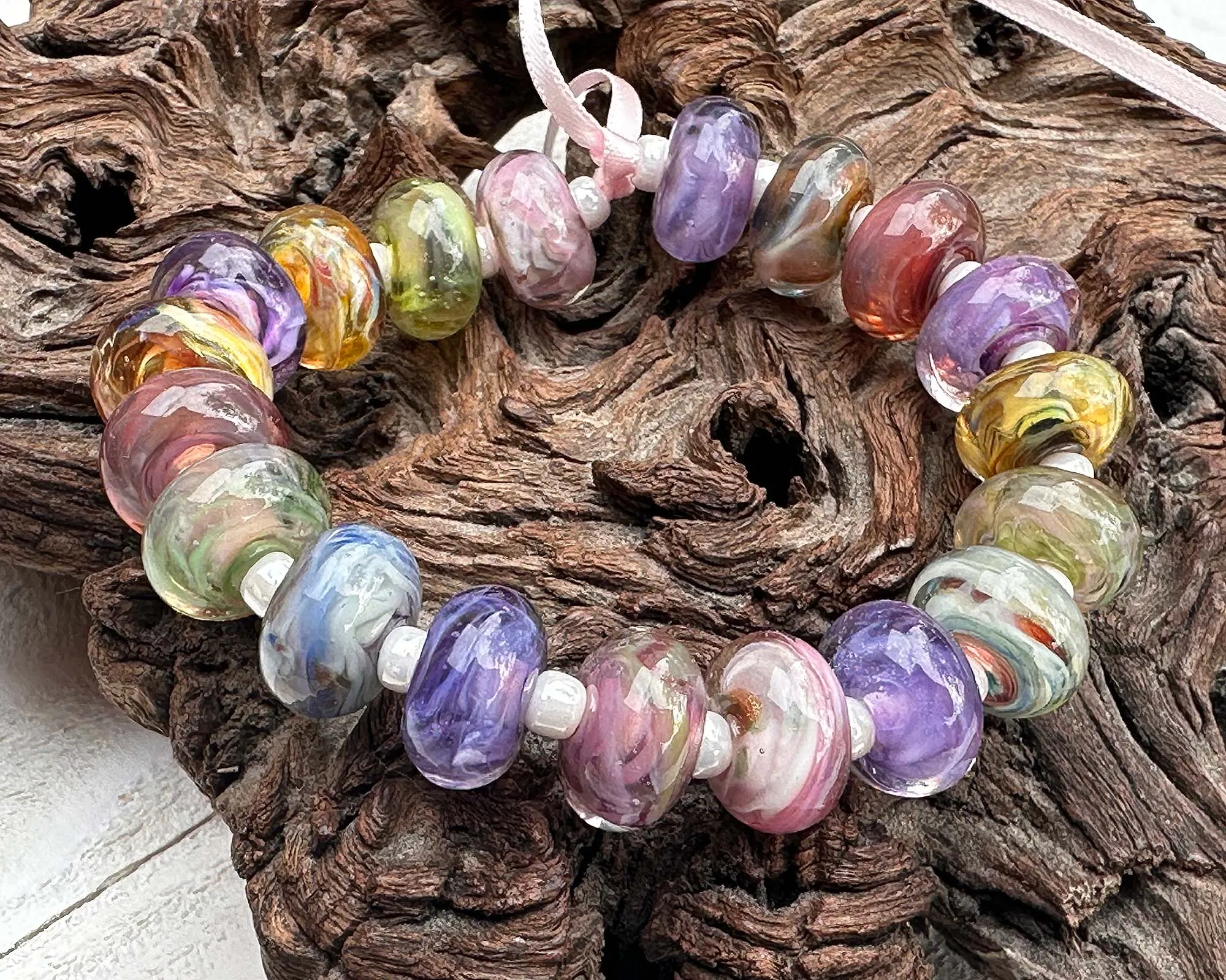 19 Spring Swirl Orphans Lampwork Beads Set SRA