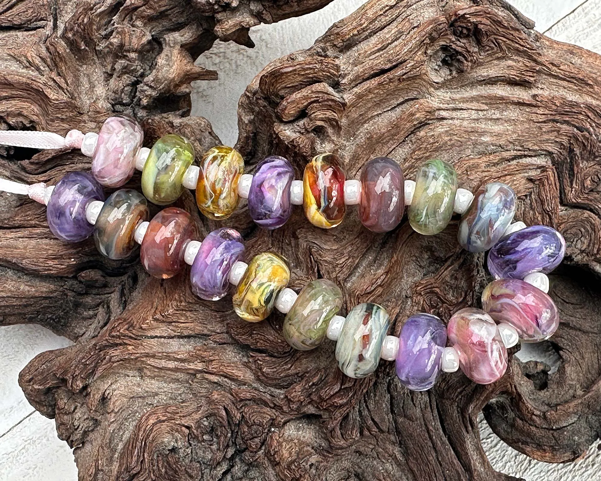 19 Spring Swirl Orphans Lampwork Beads Set SRA