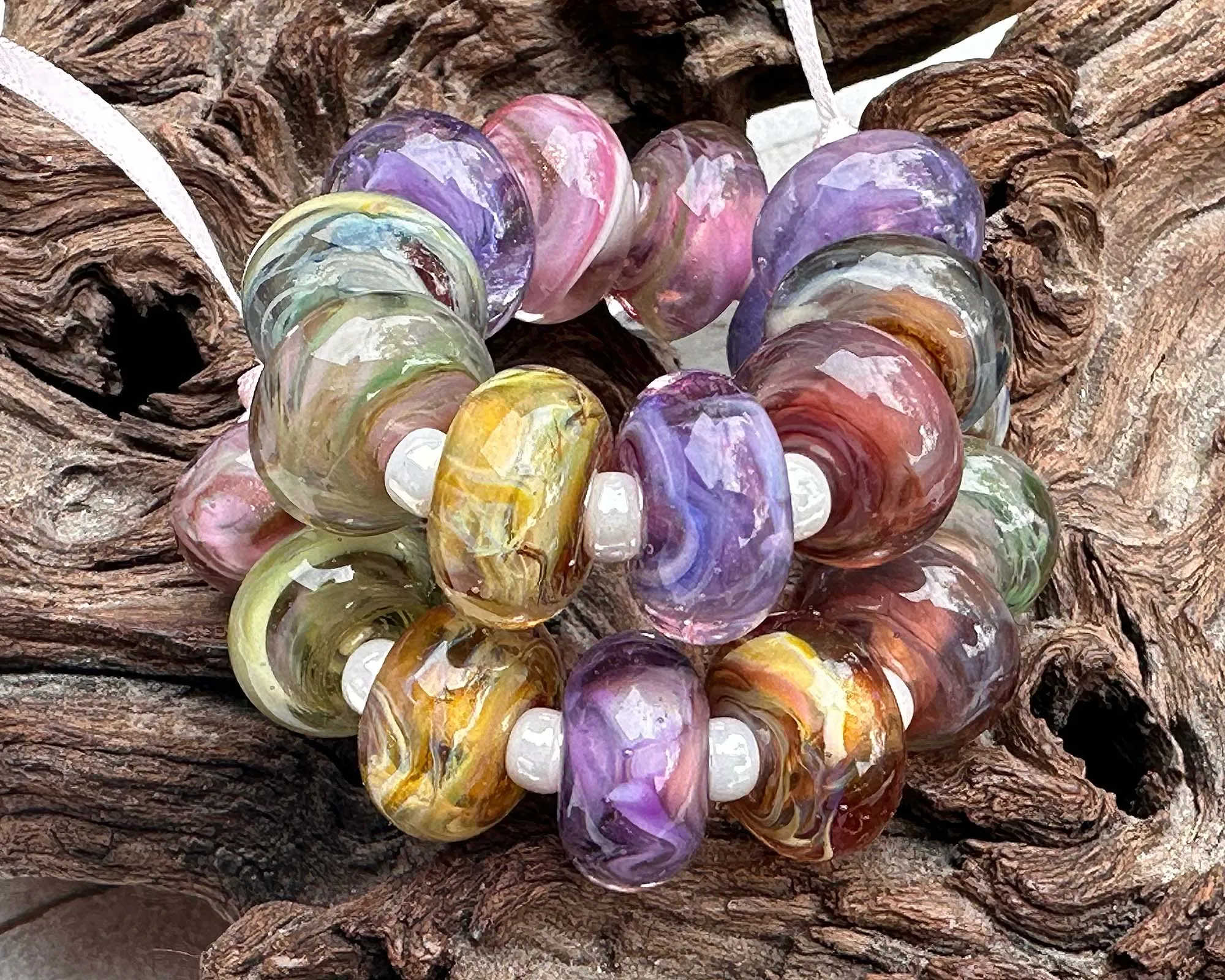 19 Spring Swirl Orphans Lampwork Beads Set SRA