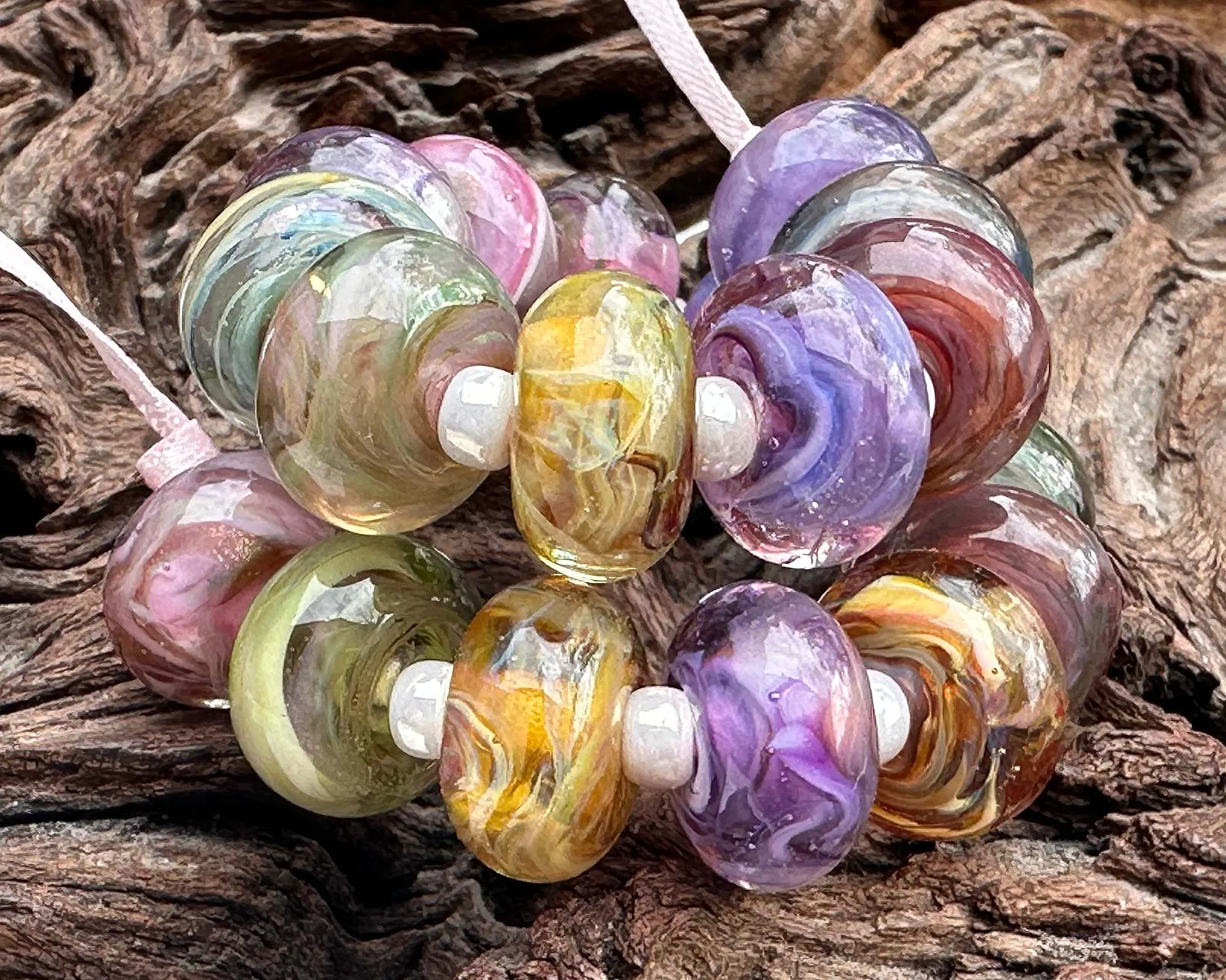 19 Spring Swirl Orphans Lampwork Beads Set SRA