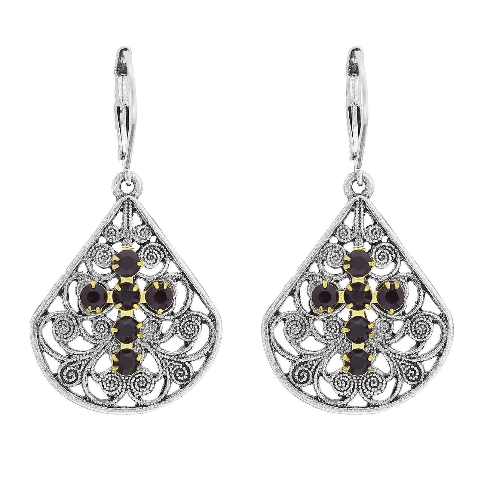 1928 Jewelry Filigree Fan Austrian Crystal Cross Earrings