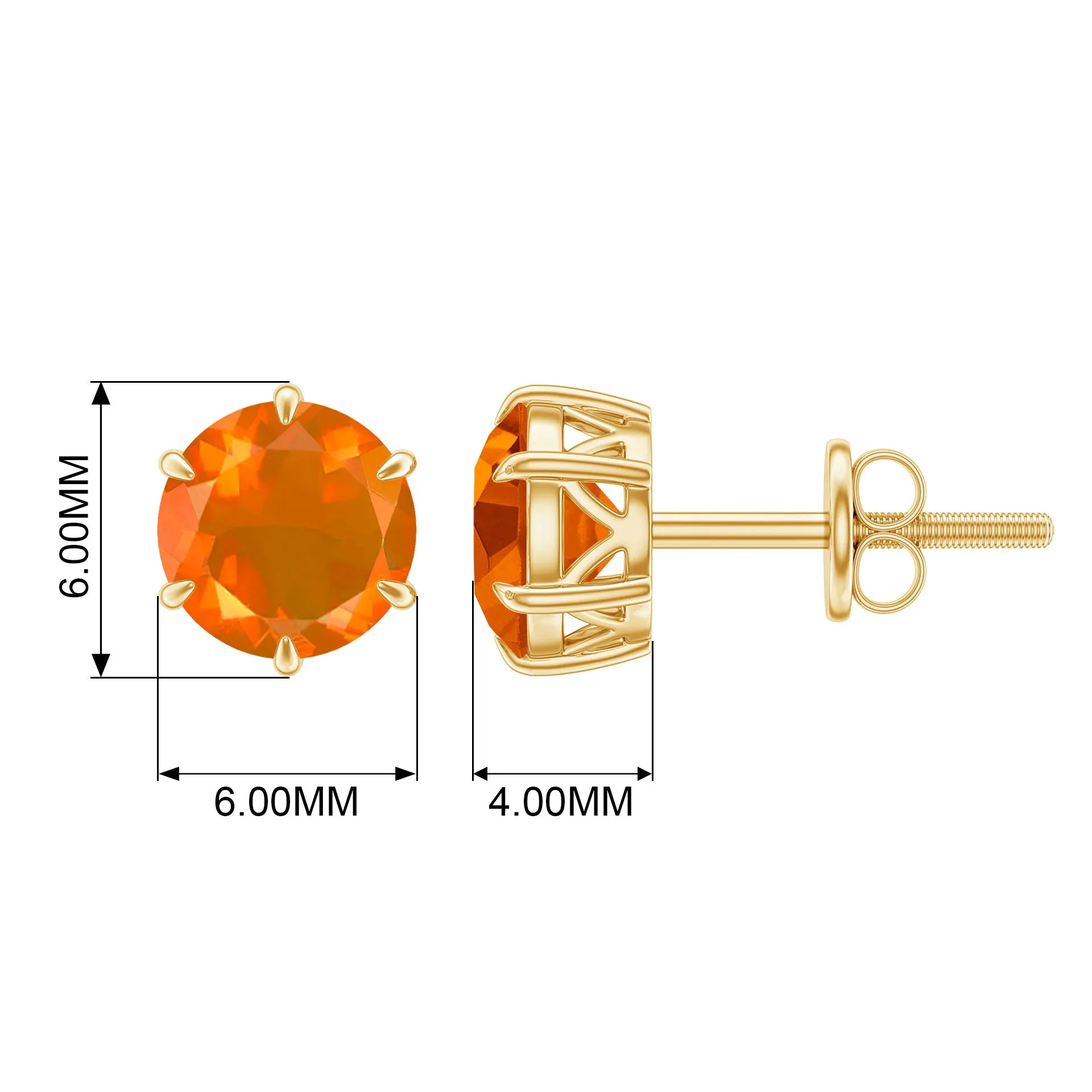 2.25 CT Fire Opal Claw Set Solitaire Stud