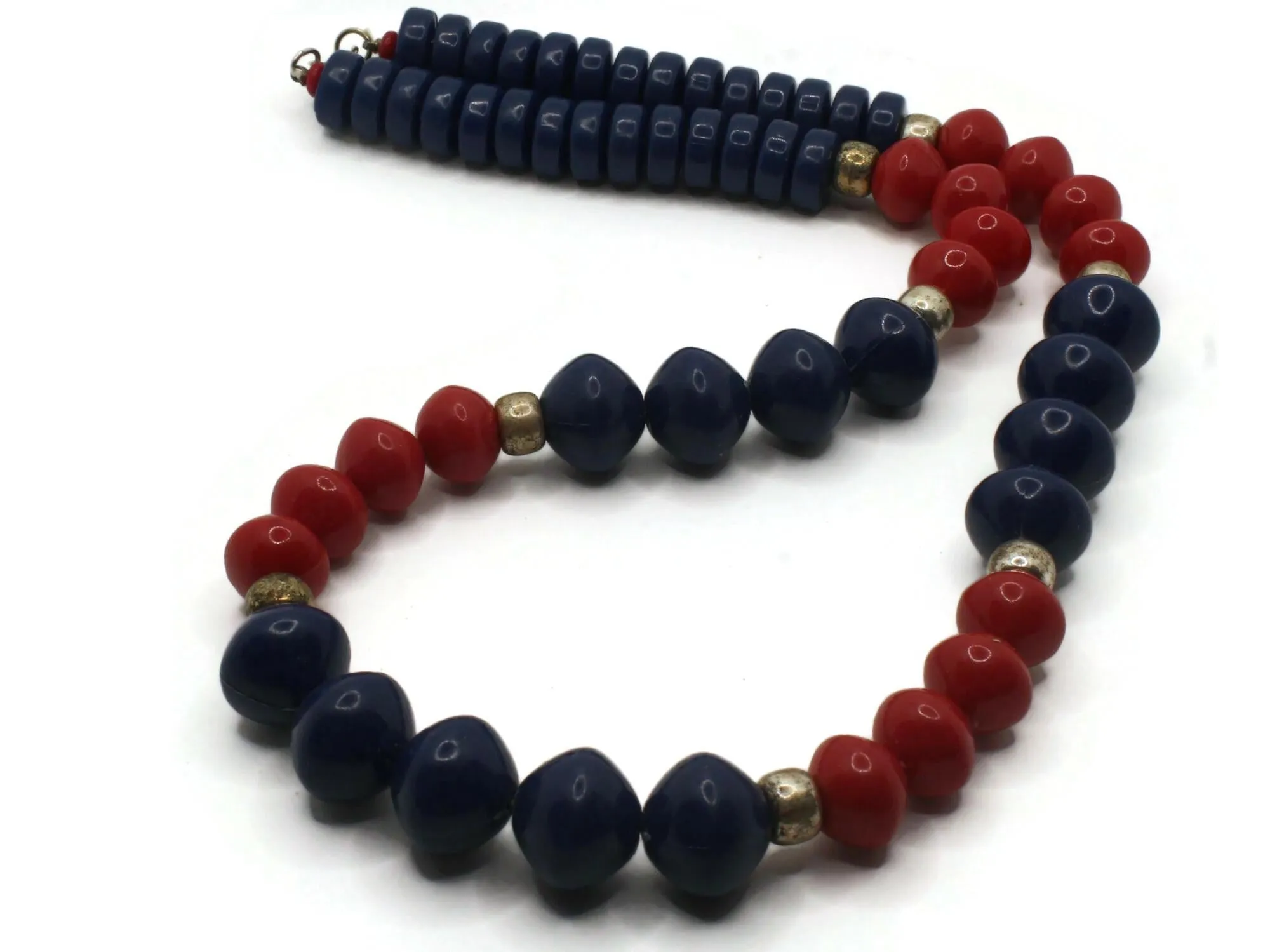 25 Inch Vintage Red and Blue Beaded Necklace