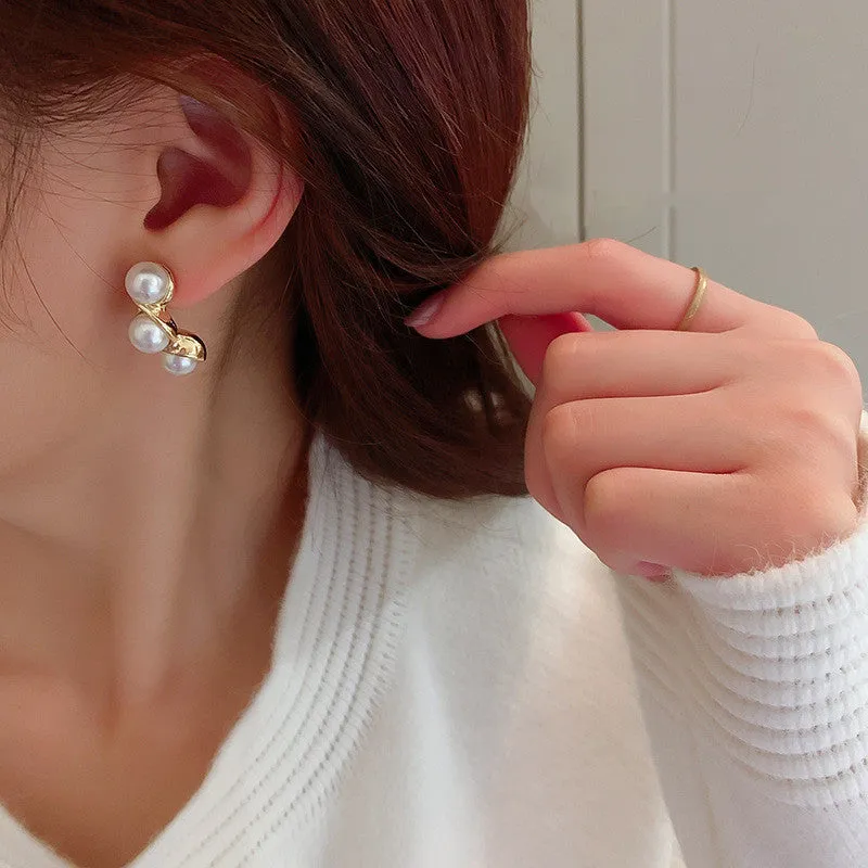 925 Silver Post Pearl Earrings Dongdaemun Korea Simple