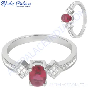 925 Silver Ruby Engagement Ring with CZ - Graceful Party Wear Rings