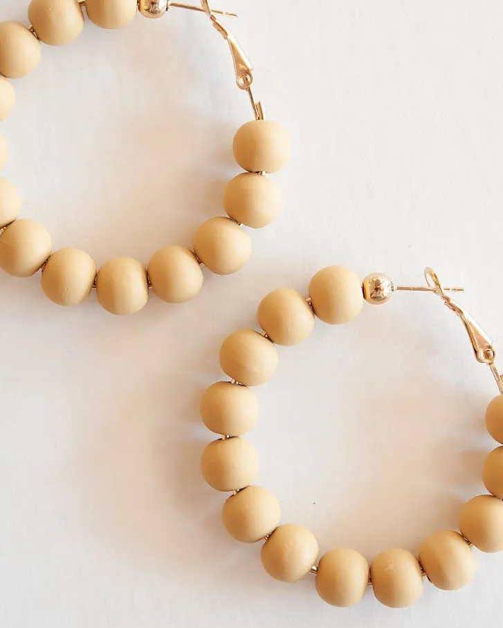 Abigail Clay Bead Hoop | Tan and Gold Natural Earring