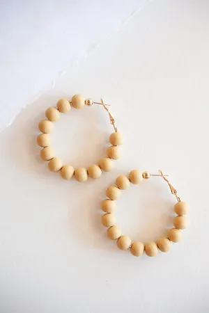 Abigail Clay Bead Hoop | Tan and Gold Natural Earring