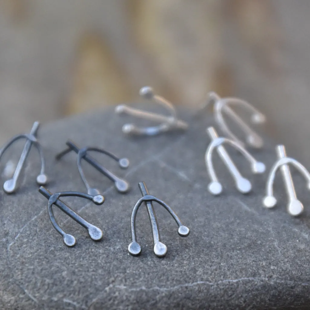 Angelica Studs Tiny Plant Earrings-- oxidized silver