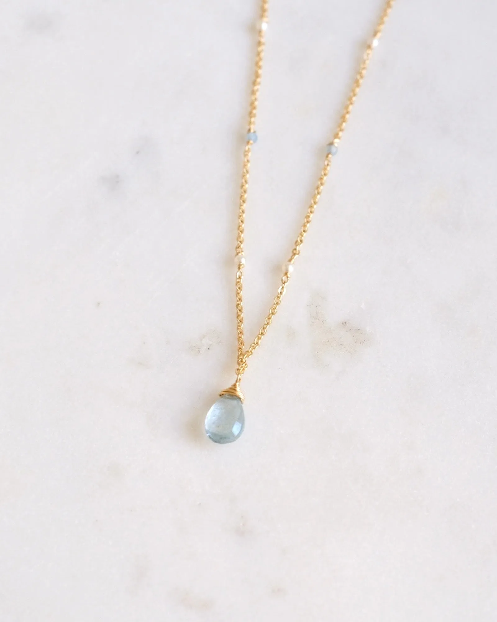 Aquamarine Bohemian Drop Necklace