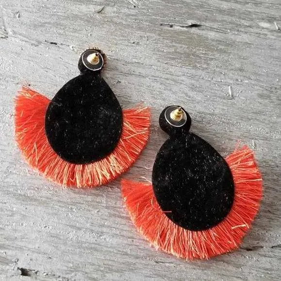 Beads & Tassel Earrings Coral