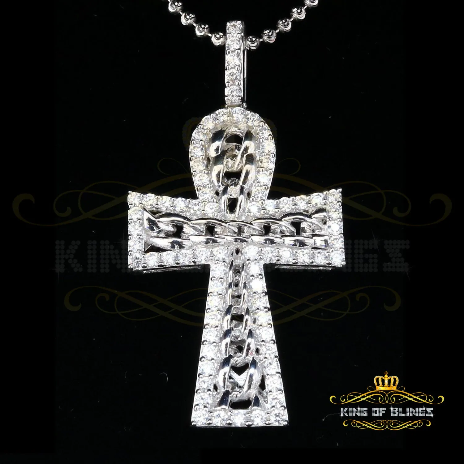 Beautiful 925 sterling White Silver Cross Pendant with 4.32ct Cubic Zirconia