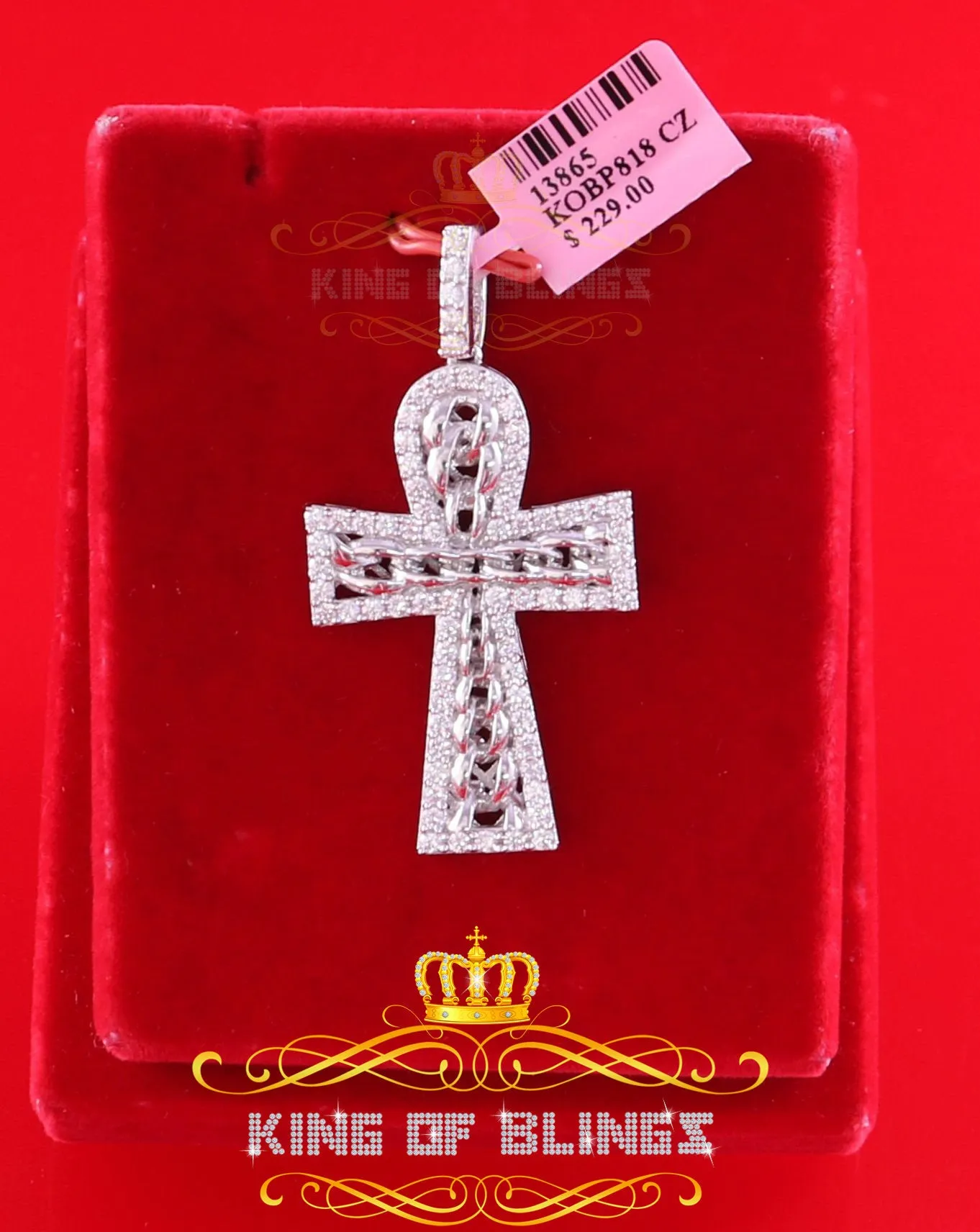 Beautiful 925 sterling White Silver Cross Pendant with 4.32ct Cubic Zirconia