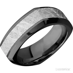 Black Zirconium beveled square band with a meteorite inlay - 8MM