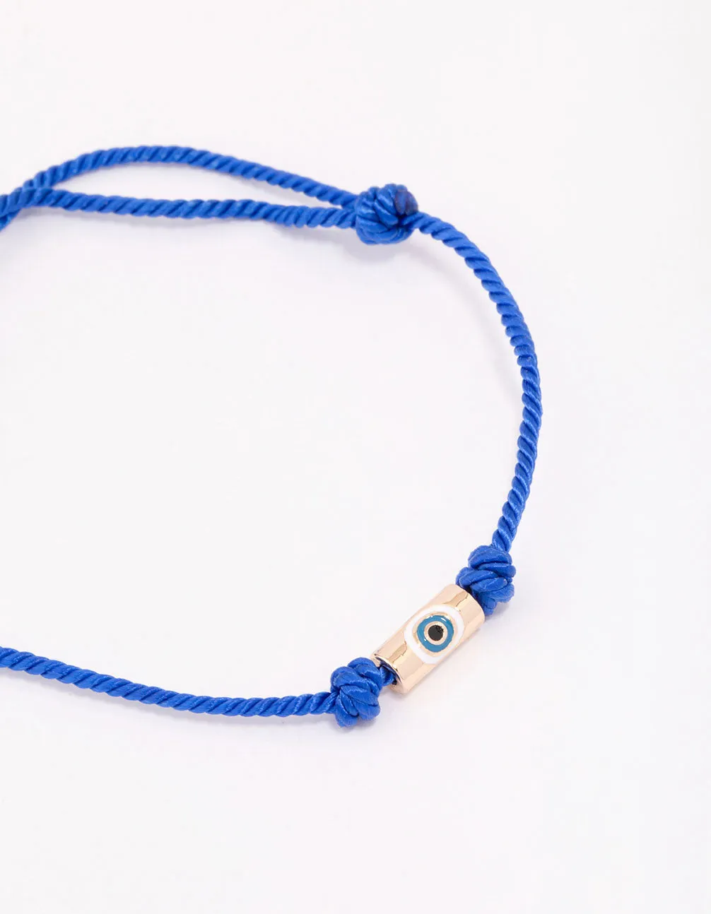 Blue Fabric Evil Eye Cord Adjustable Bracelet