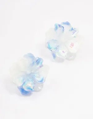 Blue Holographic Flower Stud Earrings