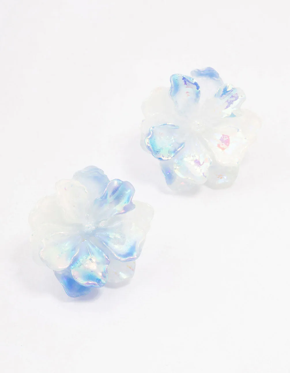 Blue Holographic Flower Stud Earrings