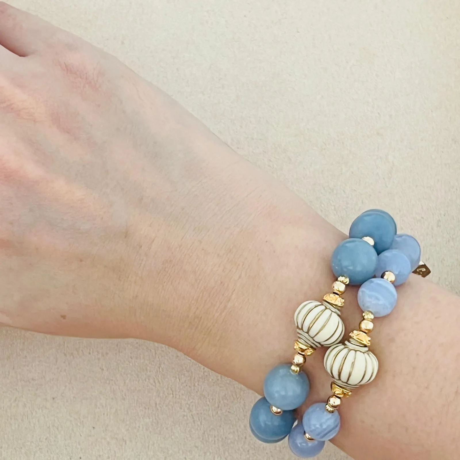 Blue Lace Agate Seashell Bracelet