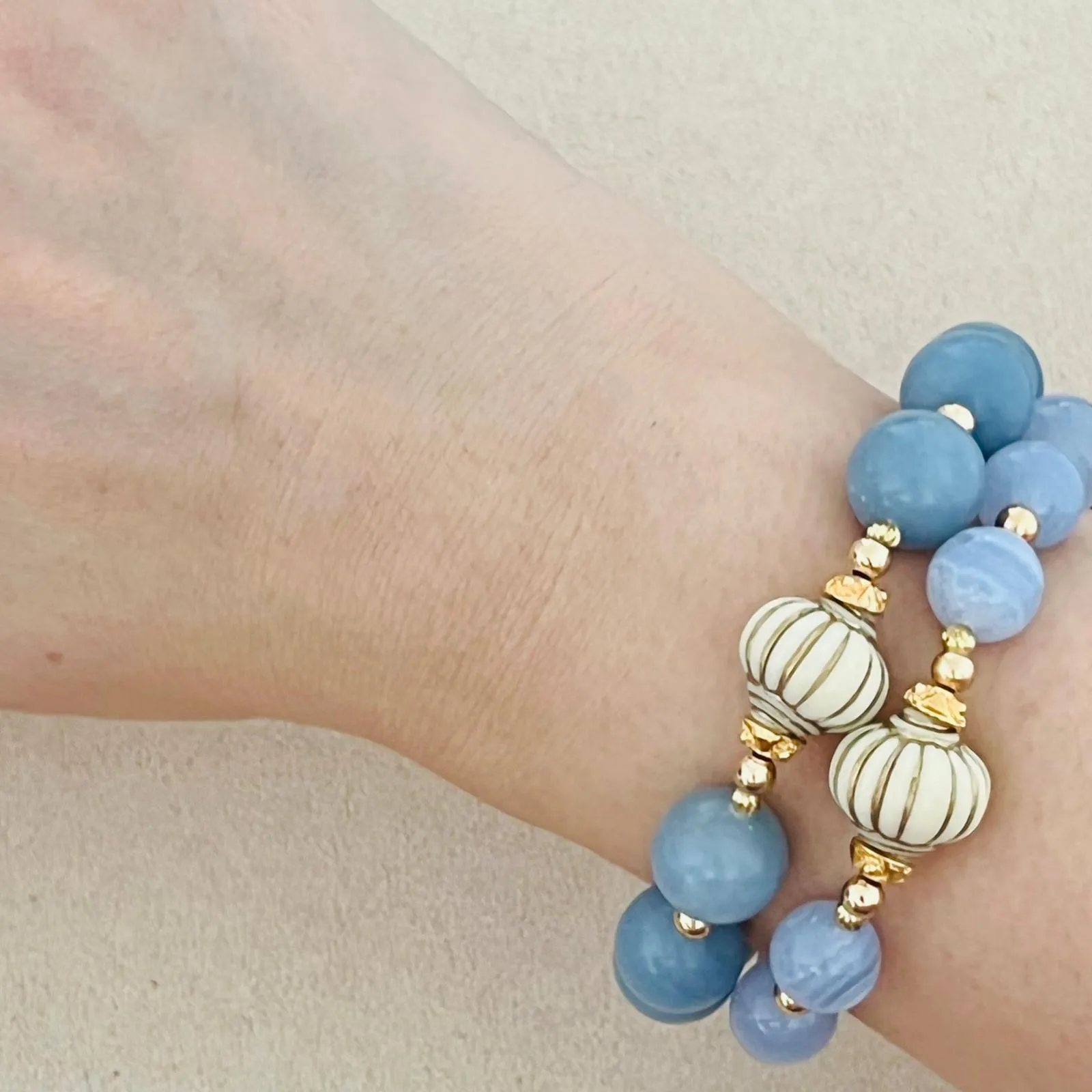 Blue Lace Agate Seashell Bracelet