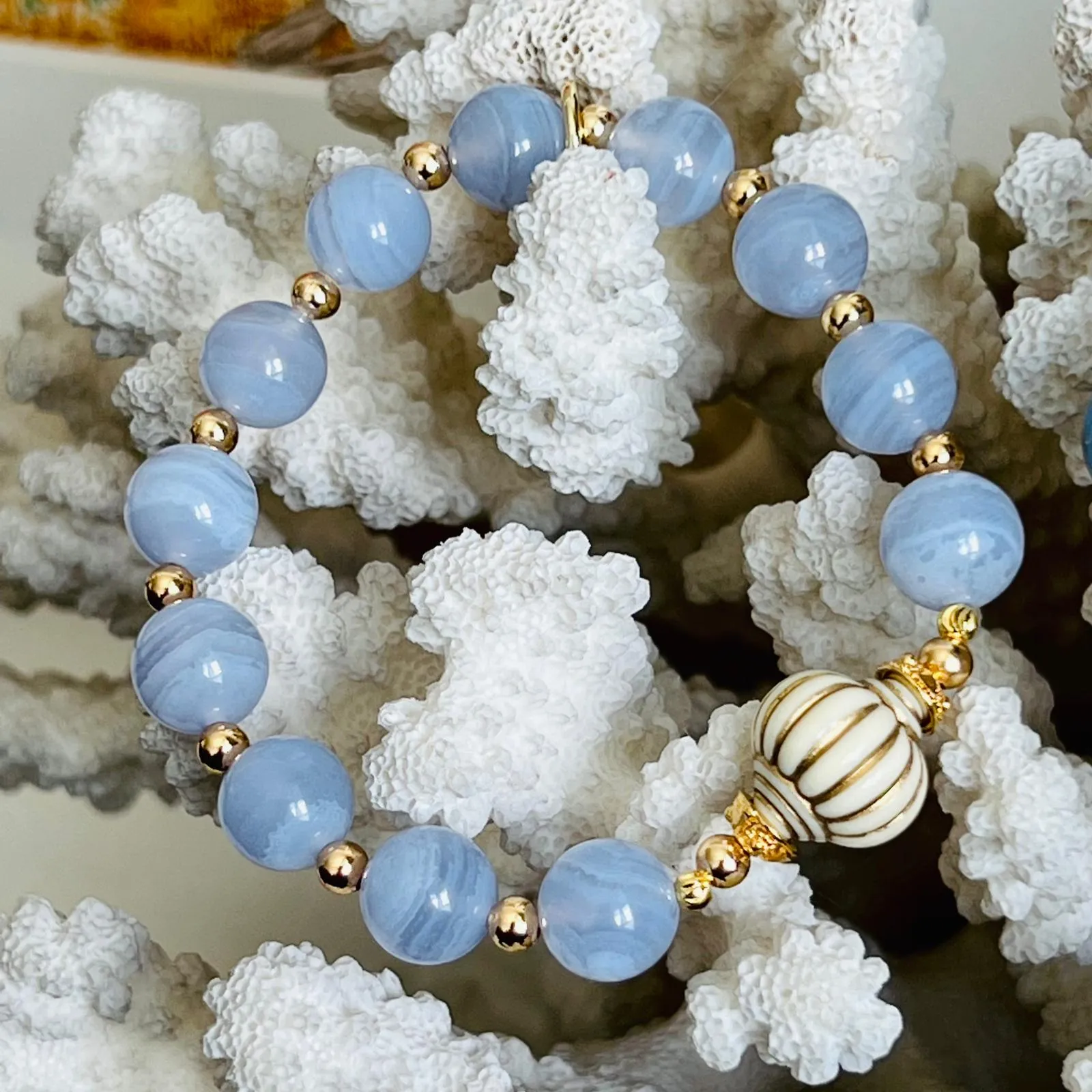 Blue Lace Agate Seashell Bracelet