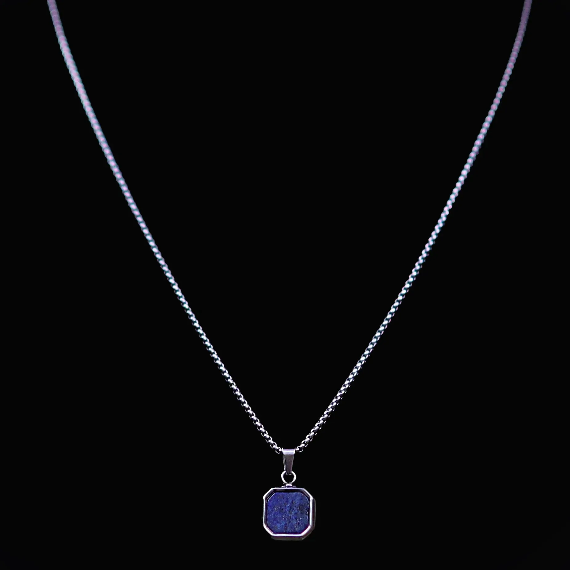 Bryok Stainless Steel Box Chain Necklace with Square Stone Pendant