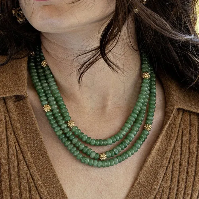 Capucine De Wulf Berry and Bead Triple Strand Necklace with Meadow Jade Beading