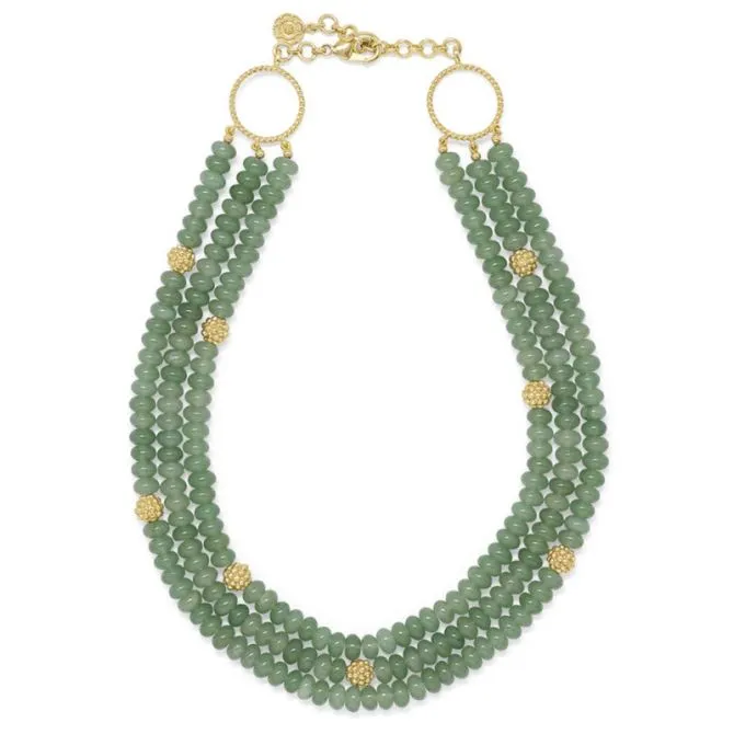 Capucine De Wulf Berry and Bead Triple Strand Necklace with Meadow Jade Beading