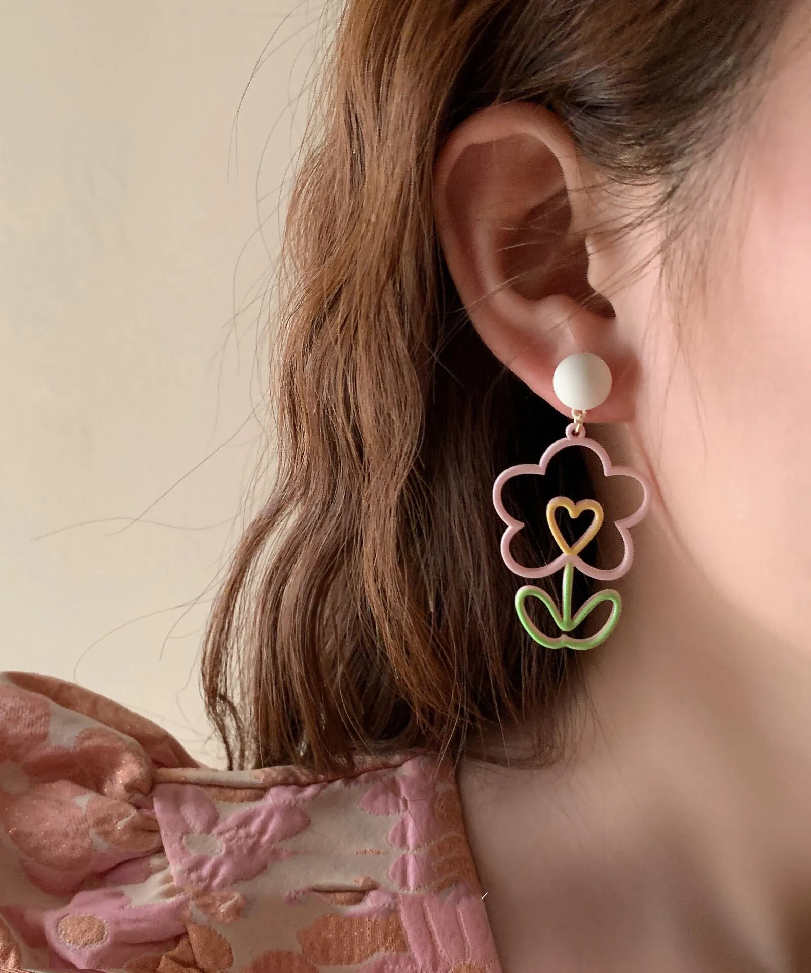 Chic Colorblock Floral Alloy Hoop Earrings LY1796