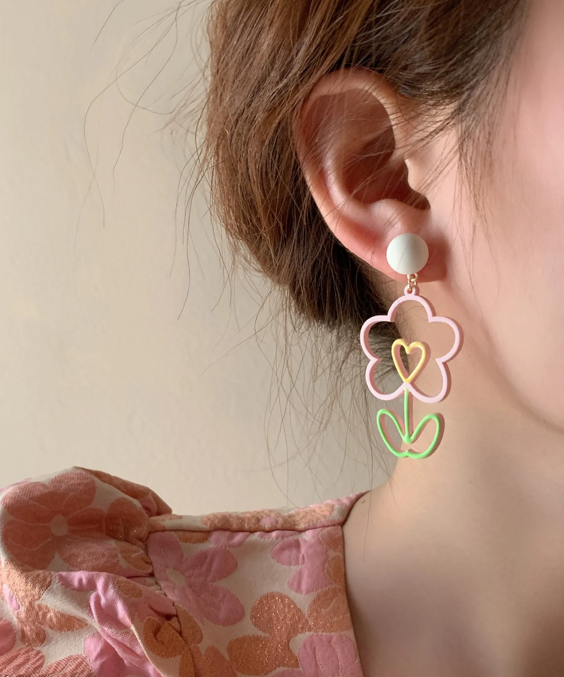 Chic Colorblock Floral Alloy Hoop Earrings LY1796