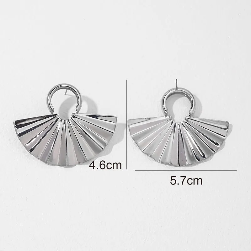 Chic Metal Fan Pleated Texture Earrings - Vienna Verve Collection